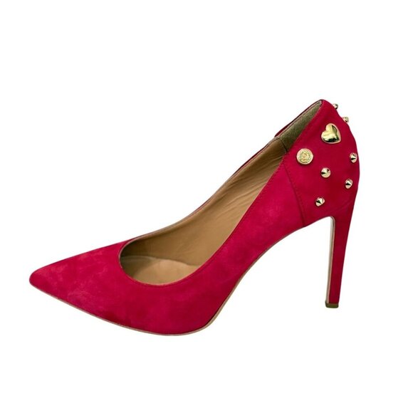 Love Moschino Red Suede Stiletto Pumps Gold Studs Heart 4" Heels Size 41 / US 11 - Picture 15 of 15